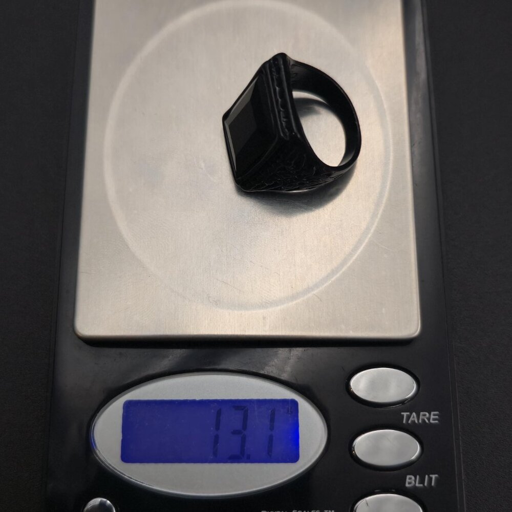 Size 9.5 Black Plated Black Stone Scrolled Accents Ring A7035 - Picture 8 of 8
